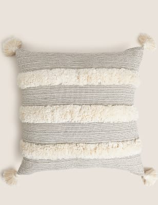 Pure Cotton Tufted Tassel Stripe Cushion