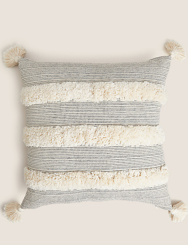 Pure Cotton Tufted Tassel Stripe Cushion - BE
