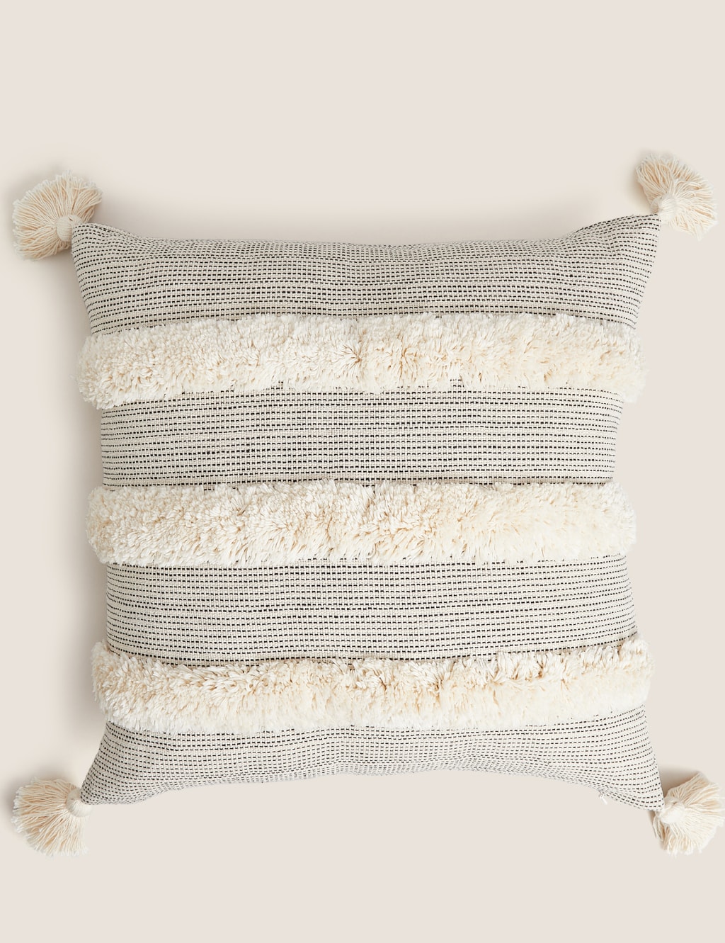 Pure Cotton Tufted Tassel Stripe Cushion