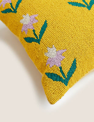 

M&S Collection Pure Cotton Floral Beaded Cushion - Ochre, Ochre