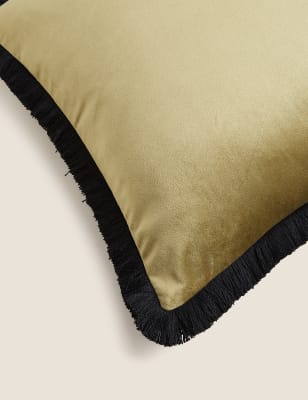 

M&S Collection Velvet Fringed Cushion - Olive, Olive