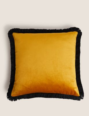 Velvet Fringed Cushion - Mustard, Mustard