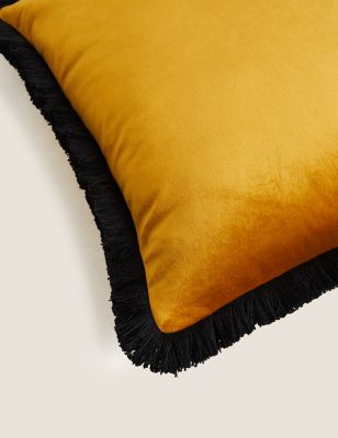 

M&S Collection Velvet Fringed Cushion - Mustard, Mustard