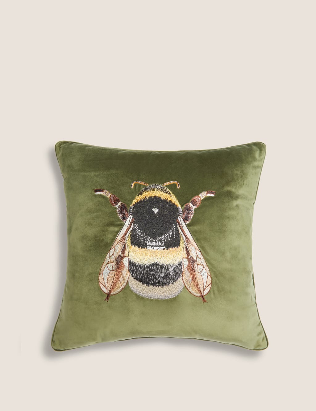 Velvet Bee Embroidered Cushion