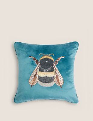 

M&S Collection Velvet Bee Embroidered Cushion - Emerald, Emerald