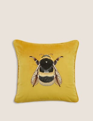 Velvet Bee Embroidered Cushion - PT