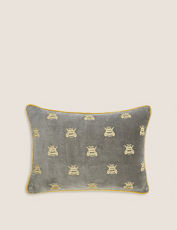 Pure Cotton Velvet Bee Bolster Cushion - CI