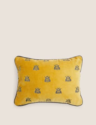 M&S Collection Pure Cotton Velvet Bee Bolster Cushion - Mustard, Mustard