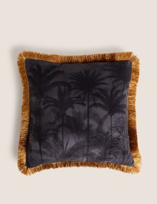 M&S Collection Velvet Palm Fringed Cushion - Black Mix, Black Mix