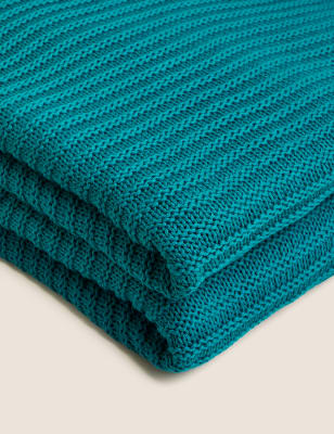 

M&S Collection Pure Cotton Knitted Throw - Dark Sage, Dark Sage