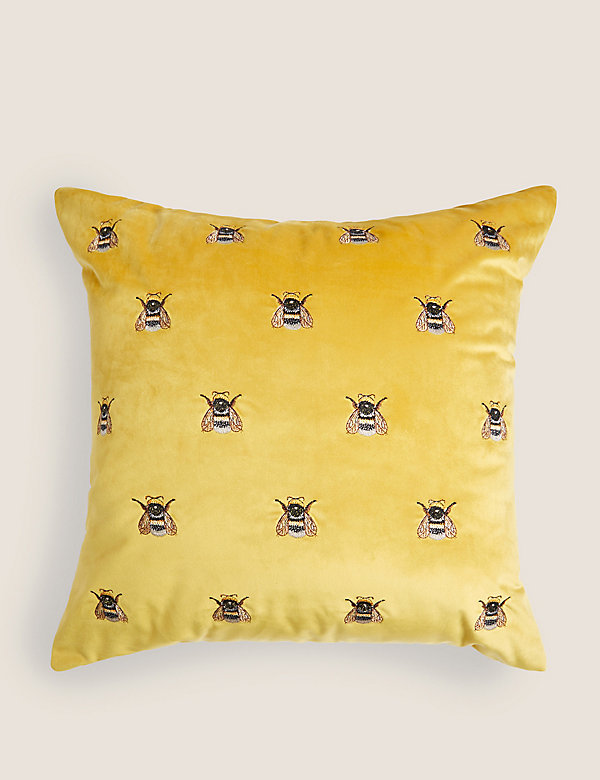 Velvet Bee Embroidered Cushion - HR