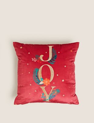 

Velvet Joy Slogan Embroidered Cushion - Red Mix, Red Mix