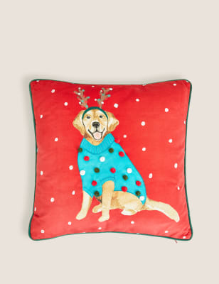 

Velvet Labrador Embroidered Cushion - Red Mix, Red Mix