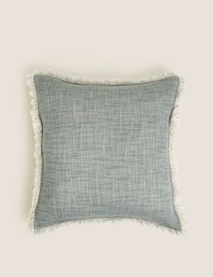 

Pure Cotton Denim Fringed Cushion, Denim