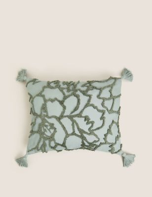 

Cotton Rich Floral Tufted Bolster Cushion - Blue, Blue