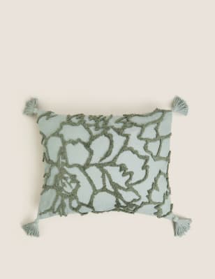 

Cotton Rich Floral Tufted Bolster Cushion - Blue, Blue