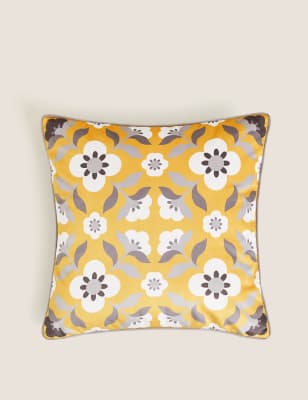 

Velvet Retro Floral Print Cushion - Ochre, Ochre