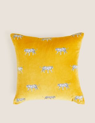 

Velvet Embroidered Cushion - Mustard, Mustard
