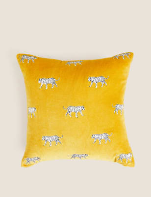 

Velvet Embroidered Cushion - Mustard, Mustard