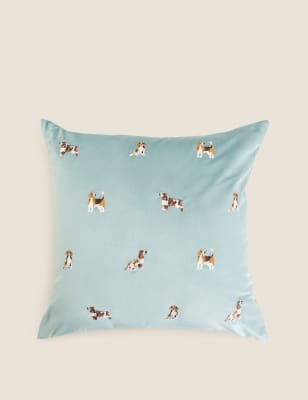 

Velvet Dog Embroidered Cushion - Duck Egg, Duck Egg