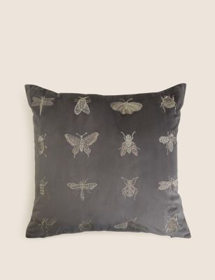 M&S Collection Velvet Insect Embroidered Cushion - Charcoal, Charcoal