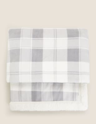 

Fleece Checked Throw - Grey, Grey