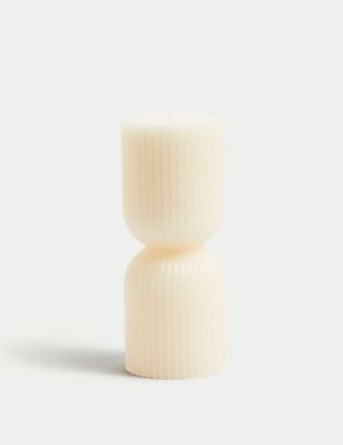 M&S Ridged Pillar Candle - Cream, Cream