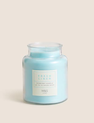 M&S Fresh Linen Jar Candle - Blue, Blue