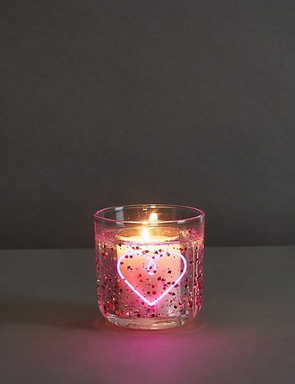 M&S Collection Neon Heart Light Up Candle - 1Size - Pink Mix, Pink Mix