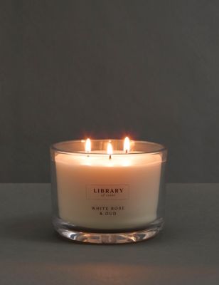 Library Of Scent White Rose & Oud 3 Wick Candle - White Mix, White Mix
