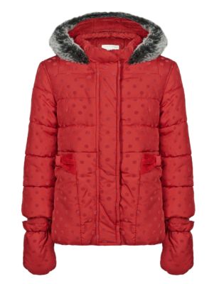 Padded Embroidered Coat with Faux Fur (1-7 Years) Image 2 of 6