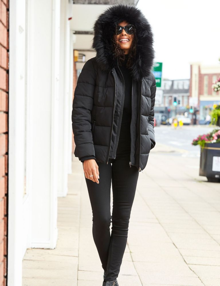 Padded Hooded Faux Fur Trim Puffer Jacket 2 of 4