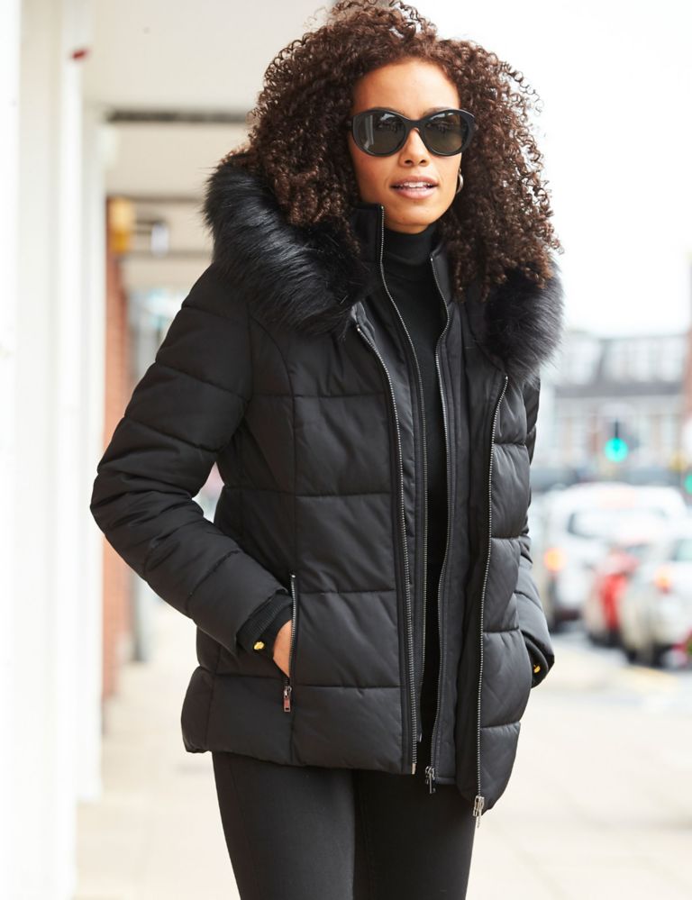 Padded Hooded Faux Fur Trim Puffer Jacket 4 of 4