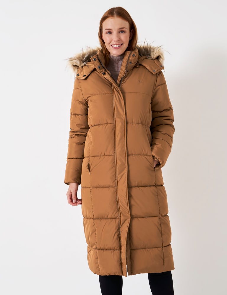 Faux fur hood down blend longline puffer coat shop