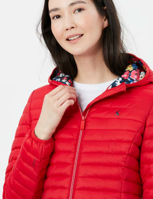 womens red hooded puffer jacket