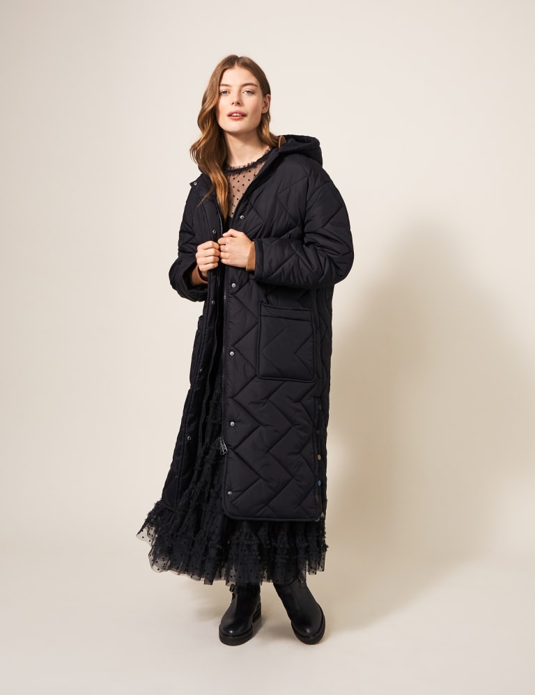 White Stuff Sloane Padded Hooded Longline Coat, Black at John