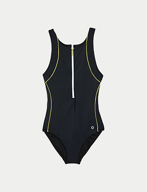 Padded Panelled Zip Detail Sports Swimsuit Image 2 of 7