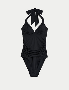 Padded Ruched Halterneck Plunge Swimsuit Image 2 of 6