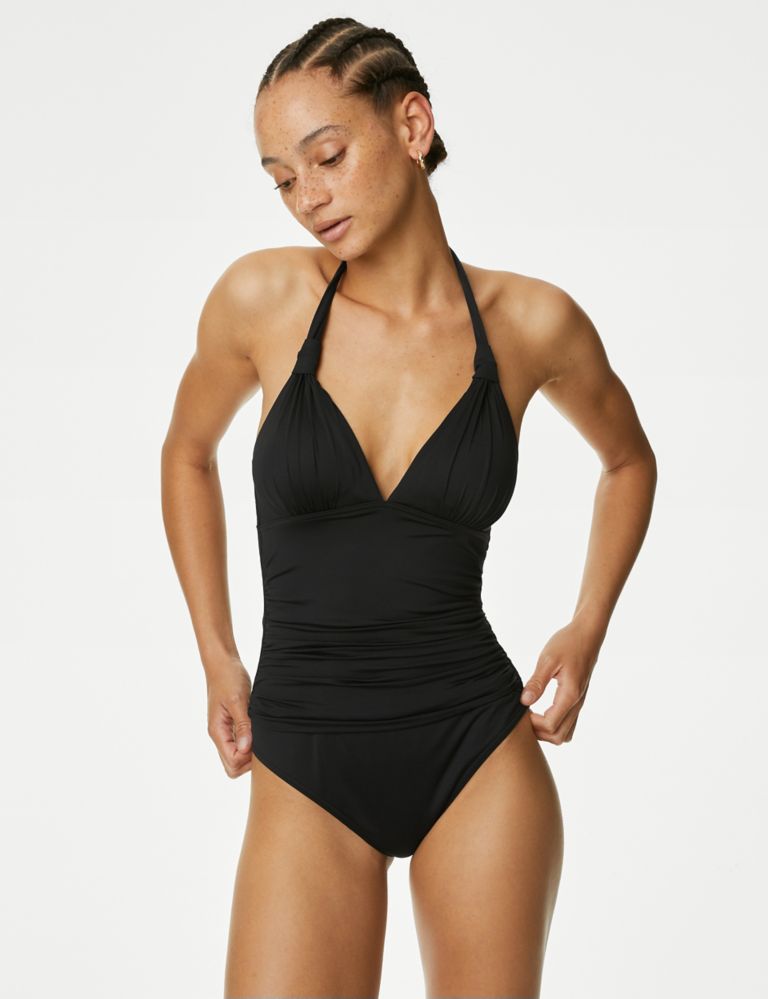 Padded Ruched Halterneck Plunge Swimsuit, M&S Collection