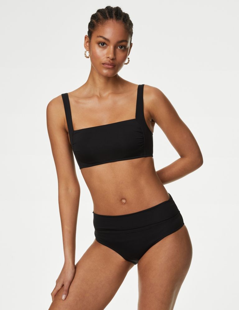 High-Waisted Slimming Bikini Bottom with Fabric Overlay