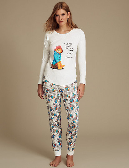 M&S Paddington Pyjamas 2 Part 100%Cotton Full Length 18-24m 90cm White Mix BNWT 