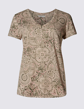 Paisley Floral T-Shirt with Linen Image 2 of 3