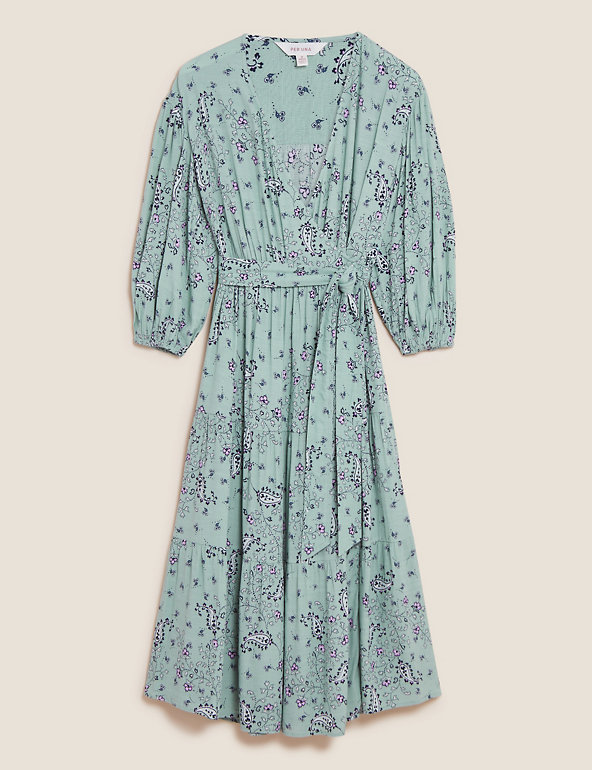 Paisley Floral V-Neck Midi Wrap Dress ...