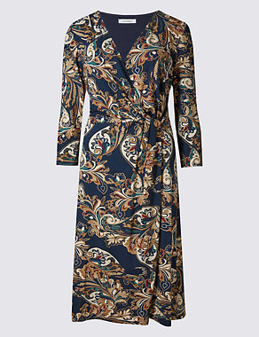 Paisley Print 3/4 Sleeve Fit & Flare Dress Image 2 of 4