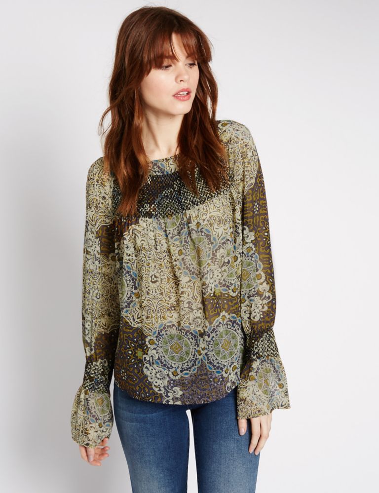 Paisley Print Fluted Sleeve Blouse 1 of 4