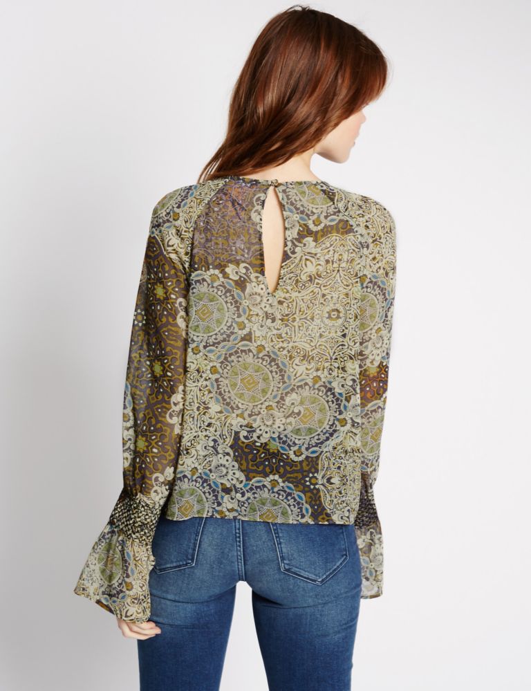 Paisley Print Fluted Sleeve Blouse 3 of 4
