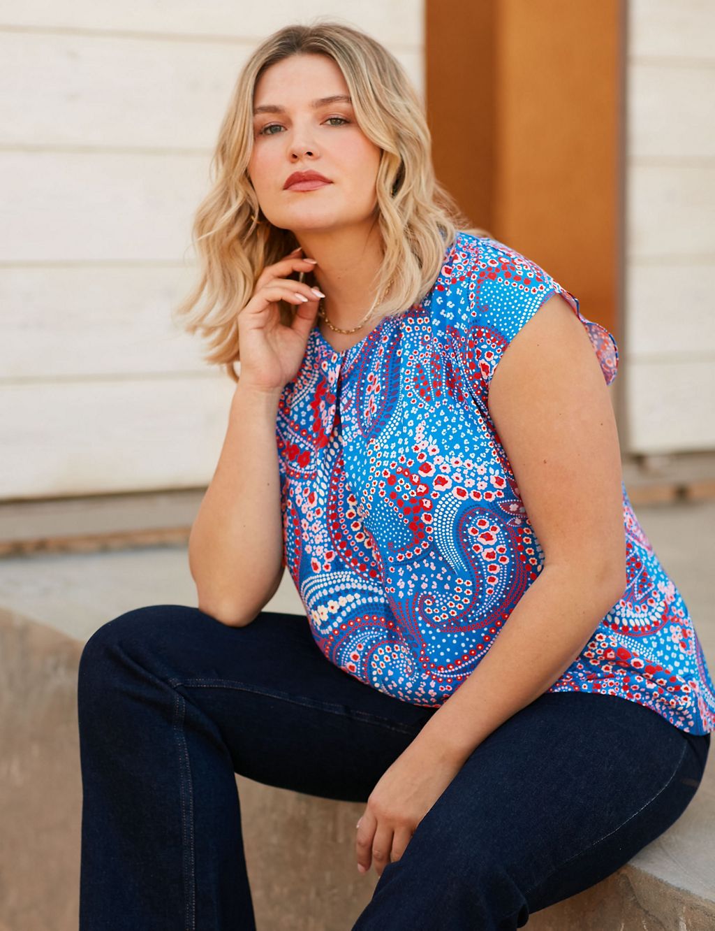 Paisley Print Pleat Front Top 3 of 6