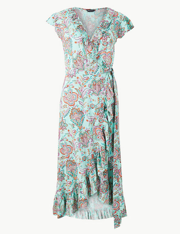 M & S COLLECTION LADIES PAISLEY PRINT BELTED WRAP IN CORAL MIX 