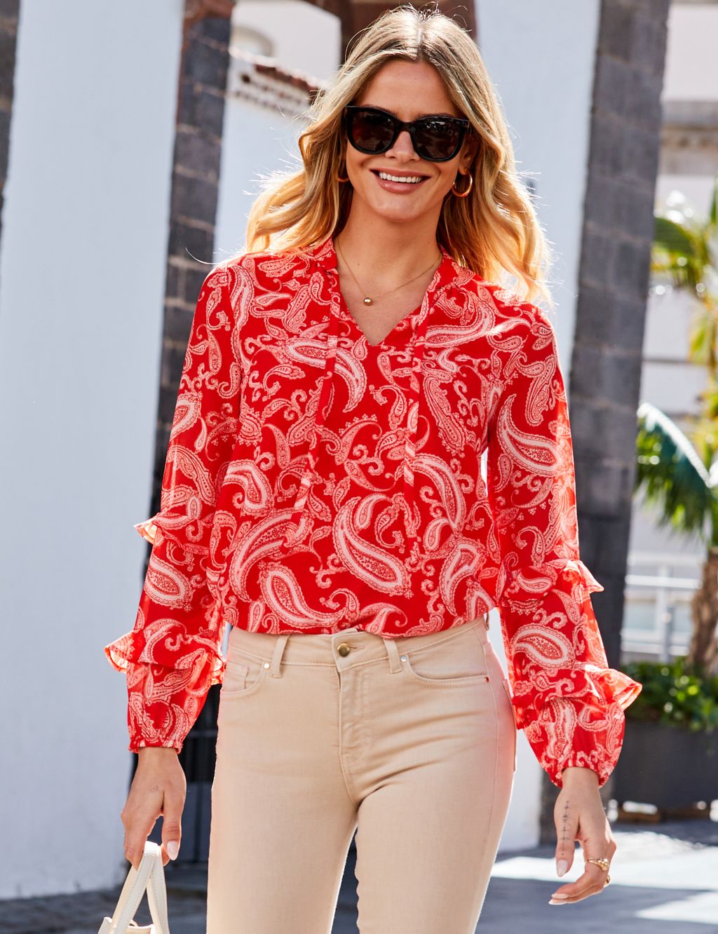 Paisley Tie Neck Frill Sleeve Blouse 3 of 4