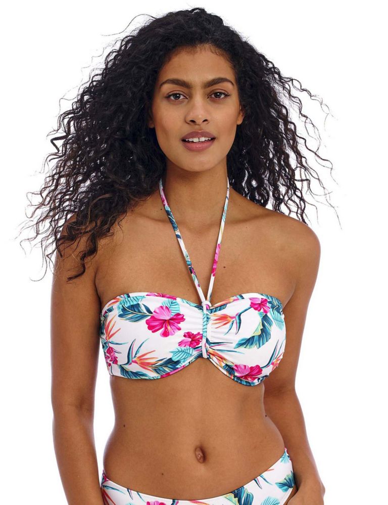 Palm Paradise Floral Wired Bandeau Bikini Top 5 of 10